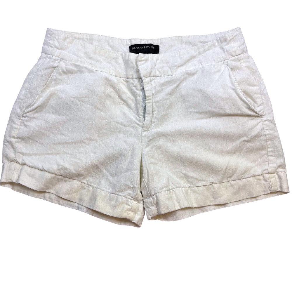 Banana Republic Women Off White Linen Blend Shorts Size 0 Mid Rise Casual Summer
